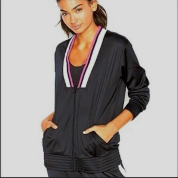 Victoria Sport/Victoria’s Secret, Deep V Zip-Up Jacket in Pink & Black, Size XS - Picture 2 of 10
